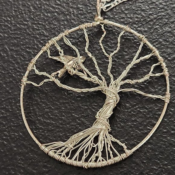 Handmade Tree Of Life Pendant With Bird Charm On Sterling 925 Silver 24" Chain - Picture 4 of 7